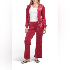 NWT Juicy Couture Velour Juicy Flash red valentine Bling heart Tracksuit small